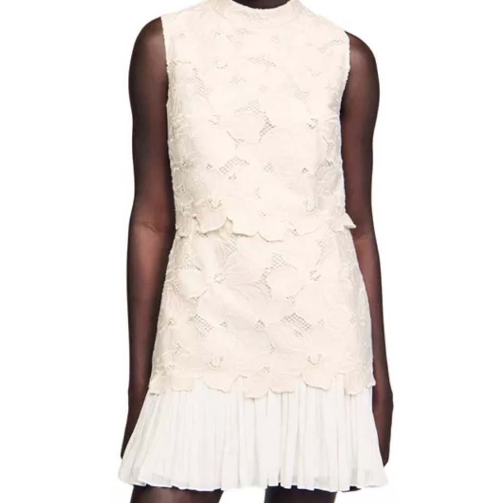 Sandro Johanna Ecru Guipure Lace Mini Dress nwt size 6